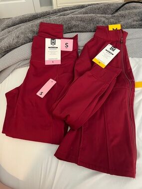 Crimson Red High-Rise Leggings & Zip Jacket Set - Women